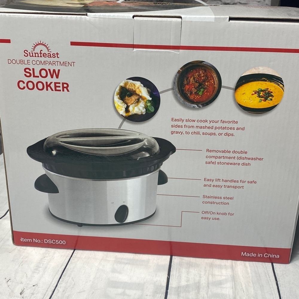 Sunfeast Double Compartment Slow Cooker – 2 x 16 oz Removable Stoneware - Picture 2 of 5